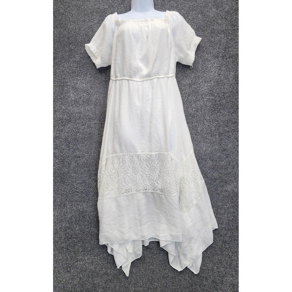 J Gee Women Boho Cottagecore Lace Handkerchief Hem Midi Dress Plus Size 3X